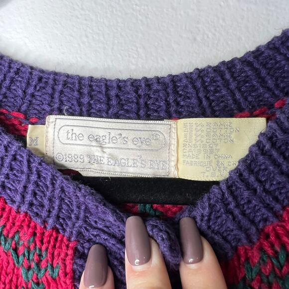 Vintage The Eagle Eye Cottagecore Shetland Cardigan Sweater Patchwork Medium - Picture 5 of 10